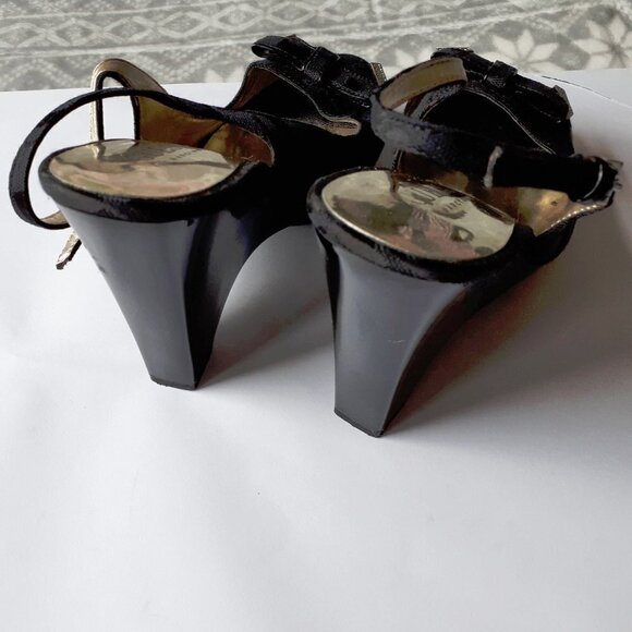 Guess black fabric open back wedge sandal shoe 6M - Picture 6 of 7